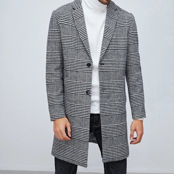 Neck overcoat with houndstooth pattern lapel - Picture 4 of 6